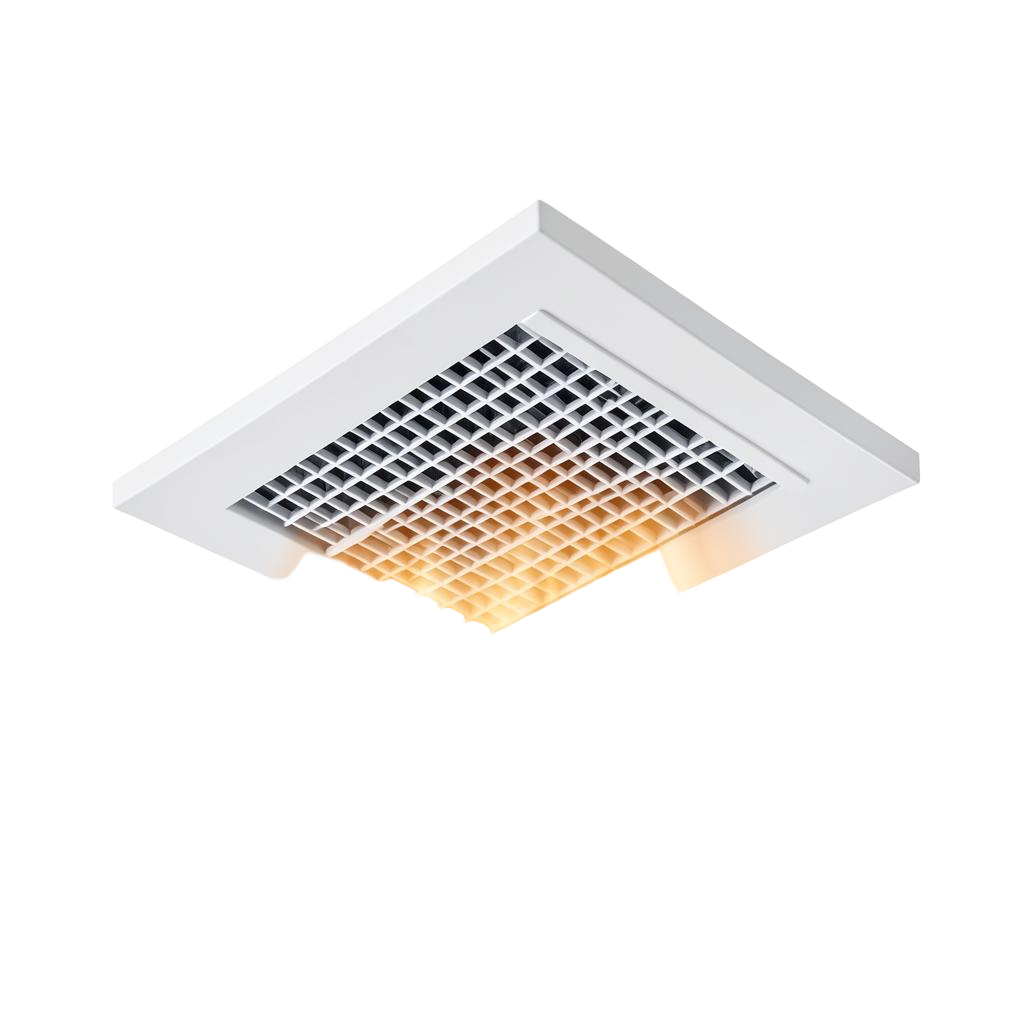 Ceiling ducted heating vent with warm air flowing out