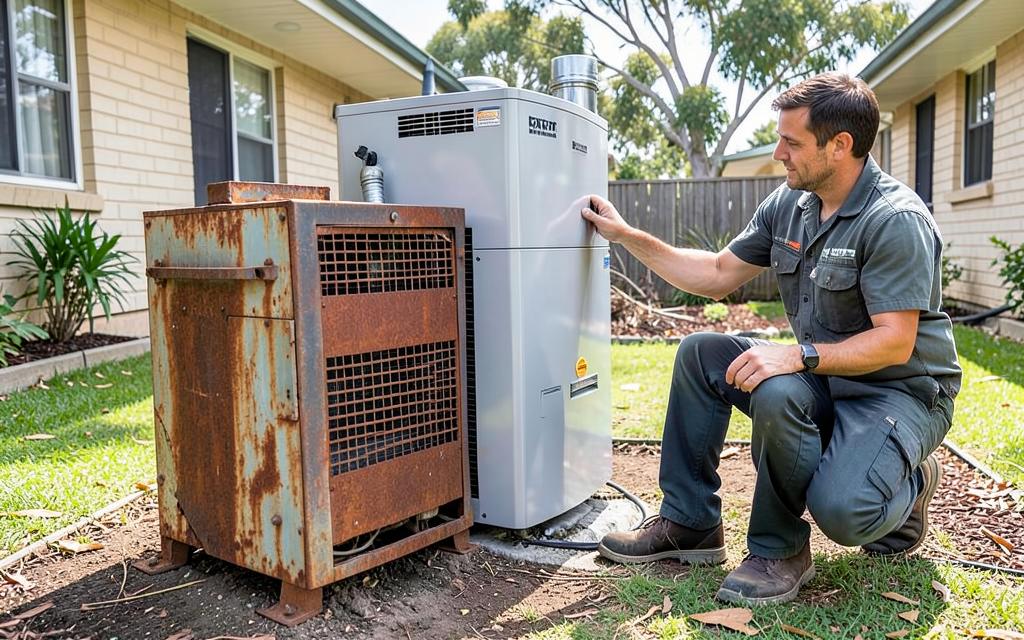 Old ducted heater replaced with a new efficient unit