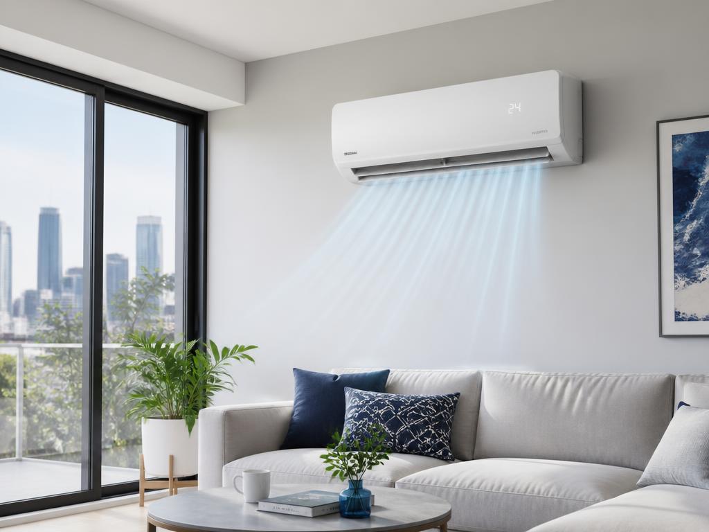 Split system air conditioner blowing cool air into a Melbourne living room