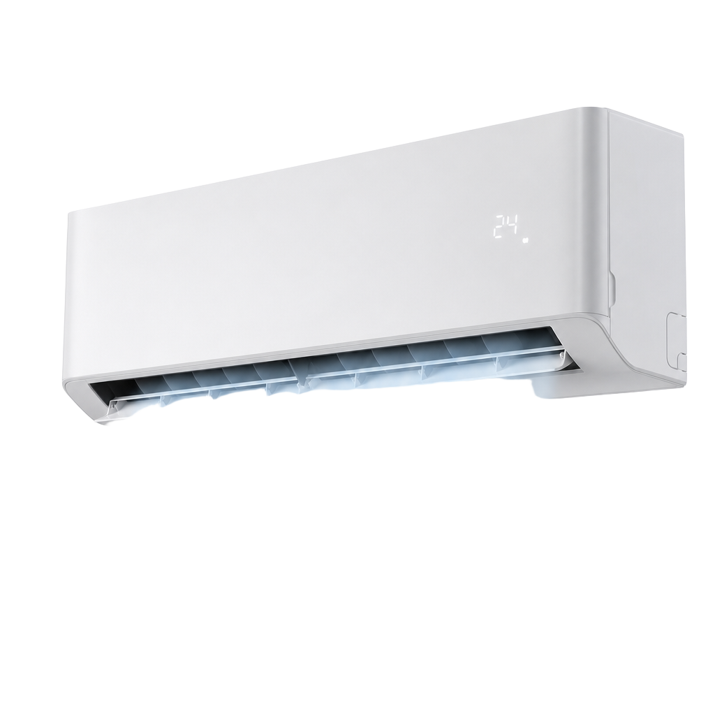 Split system air conditioner blowing cool air